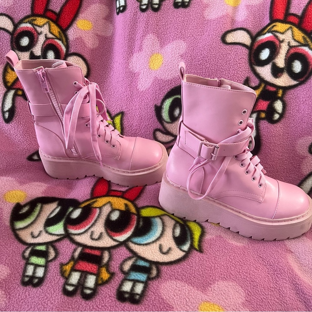 Current Mood pink combat boots - Picture 4 of 8